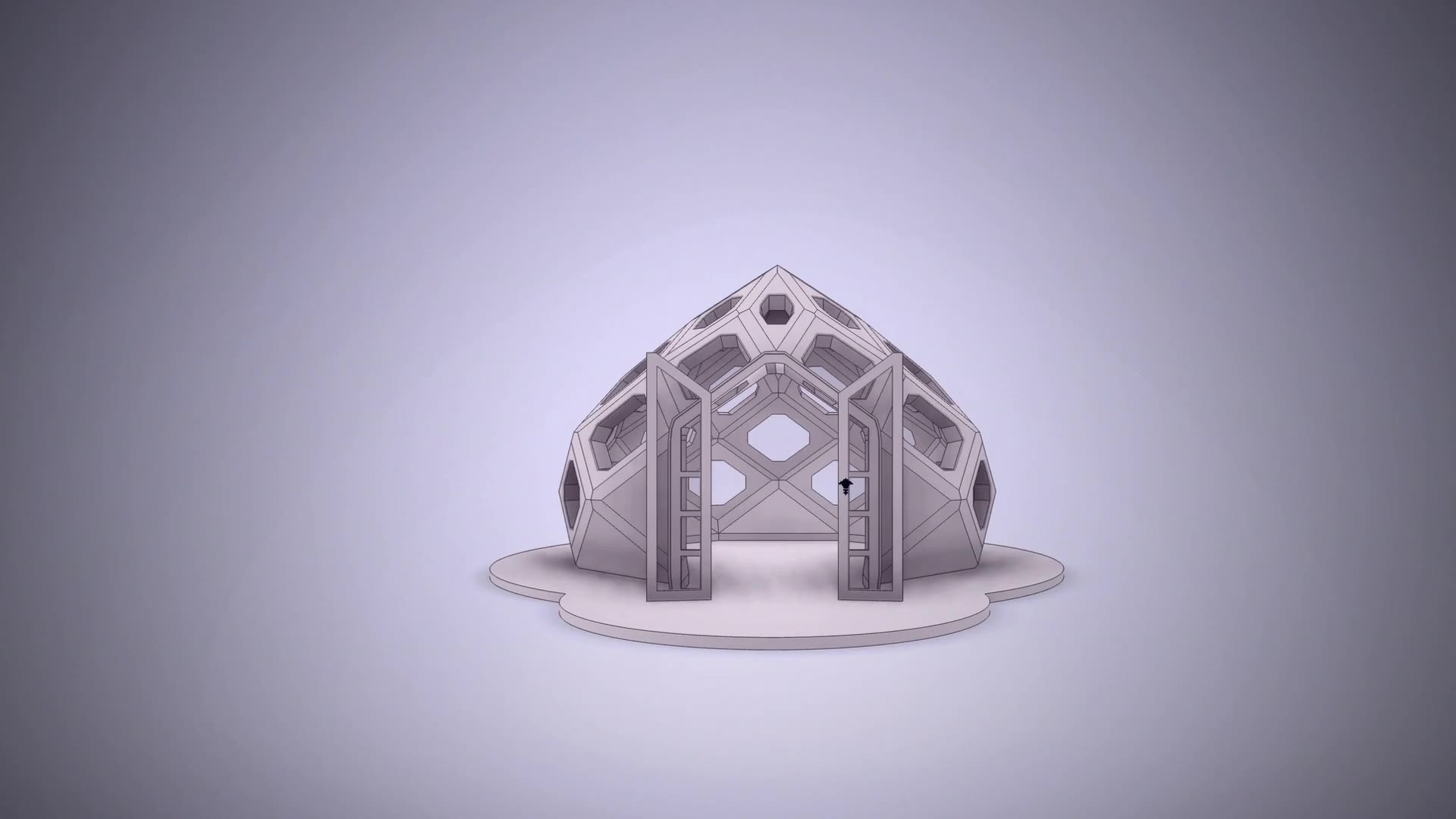 CAD visualisation of a GeoMod dome shell — the faceted panel geometry that carries the load